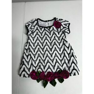 Iris & Ivy Boho Girls Knit Romantic Dress Trim Flowers Black White Pink Size 2T
